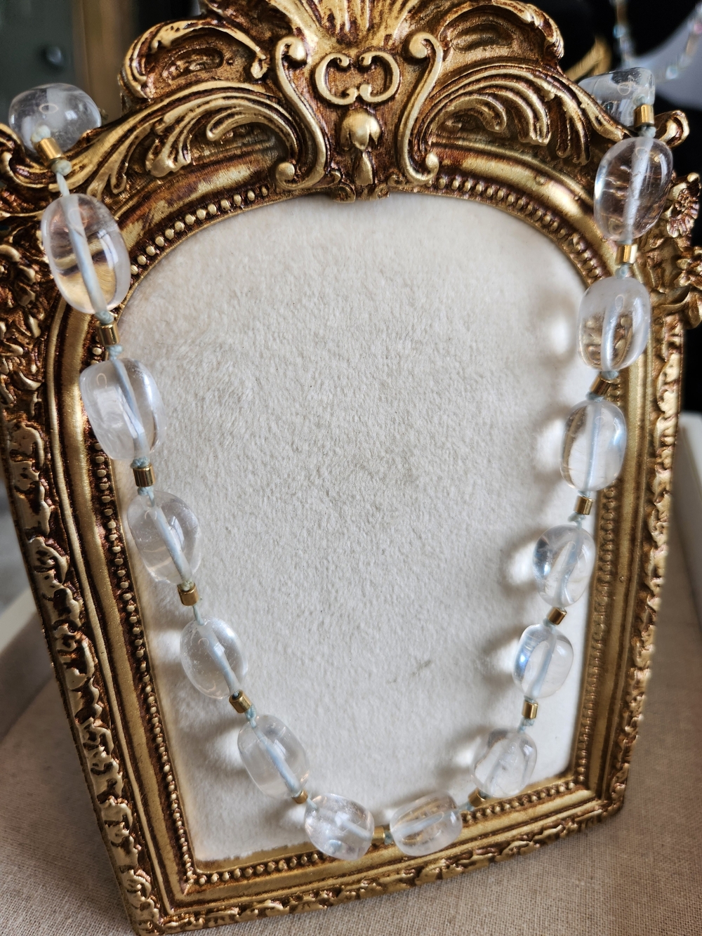 Vintage Monet Glass Bead Necklace with Gold Accents - Women Jewelry Quartz